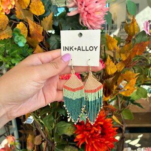 Ink + Alloy - Teal Pink Mint with Coral Stripe Fringe Earrings- NWT